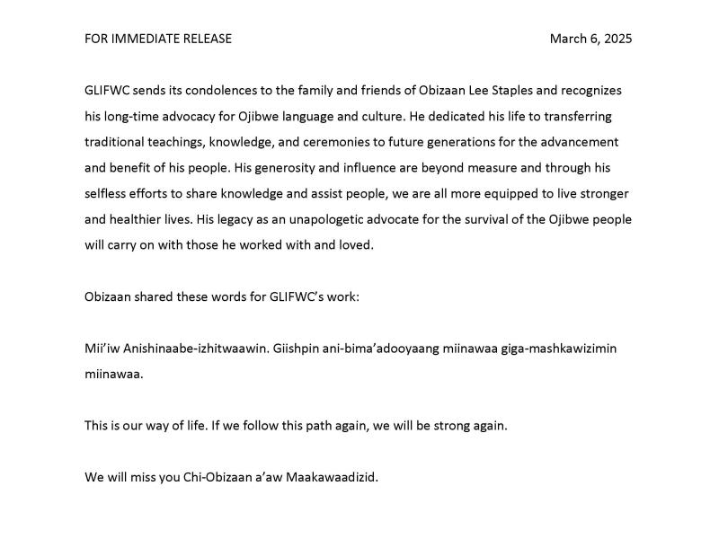 Press Release 3/6/25 honoring Obizaan Lee Staples