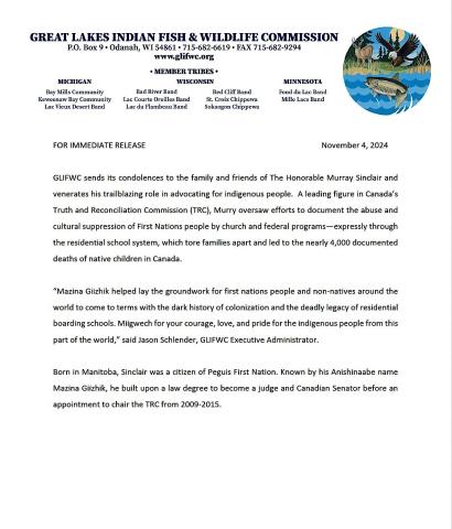 Hon. Murray Sinclair press release