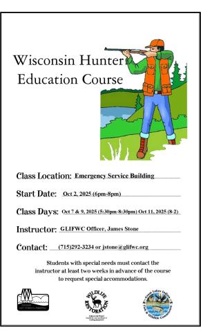 Bad River 2025 Hunter's Safety flyer