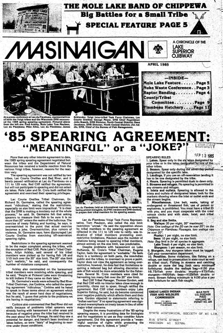 Pages from 1985 April Mazina'igan Cover