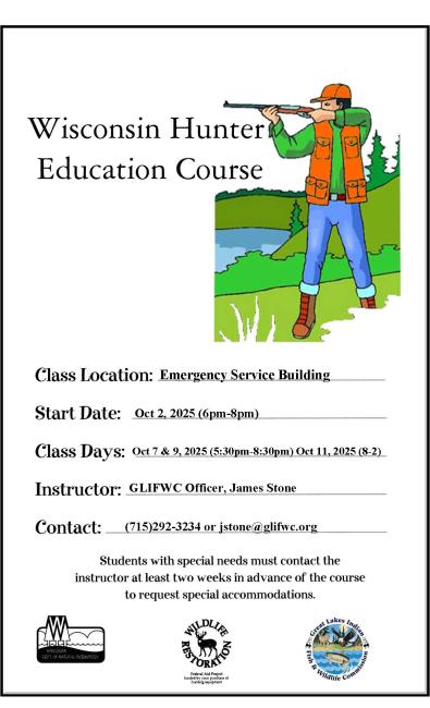 Bad River 2025 Hunter's Safety flyer